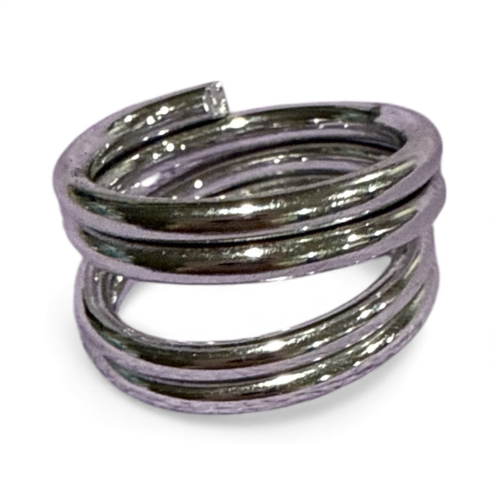 Minimalist spiral Silvertone ring, modern chunky stack design
